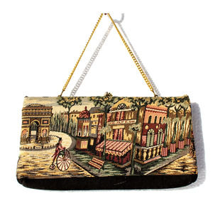 Vintage La Marquise Tapestry Clutch Handbag Purse Evening Bag Snap